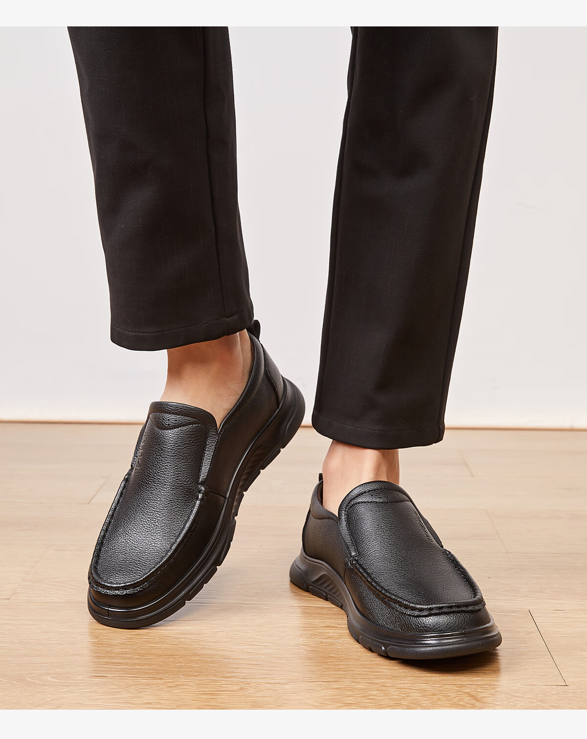 Huili Men's Shoes, Spring And Summer Comfortable Versatile Leather Shoes, Business Commute Lightweight Slip-On Soft-Soled Casual Shoes, Black, Size 41 9
