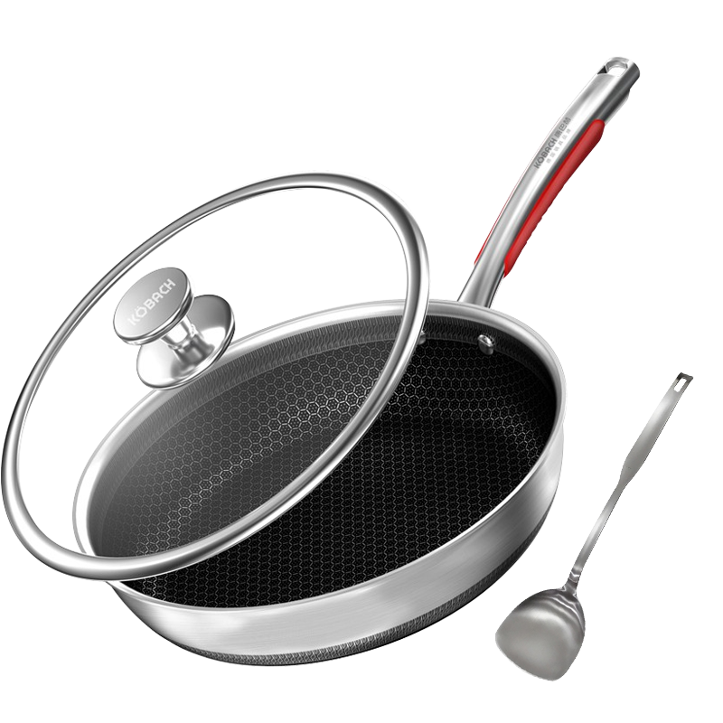 KBH Non-Stick Frying Pan, Flat Bottom Pan, 316L Stainless Steel Double-Sided Honeycomb Griddle, 28cm, Yuexiaozao Breakfast Pan, Compatible with Gas Stoves