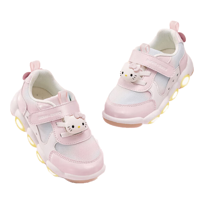DAVE & BELLA Hello Kitty Collaboration Children's Glow-In Sneakers, Spring And Autumn Girls' Light-Up Shoes