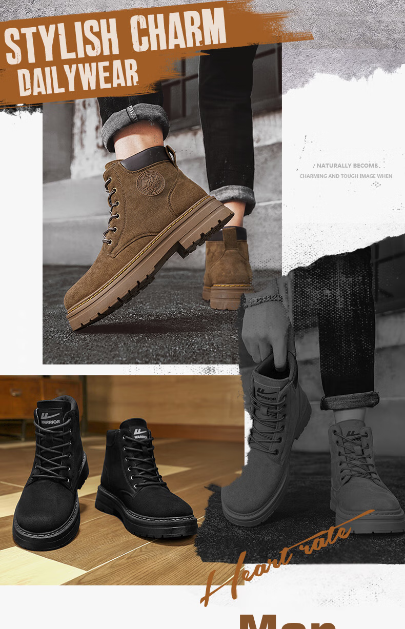 Huili Men's Shoes, Retro Martin Boots, New Style for Autumn And Winter 2025, Versatile Work Boots for Hiking, Khaki, Size 42 3