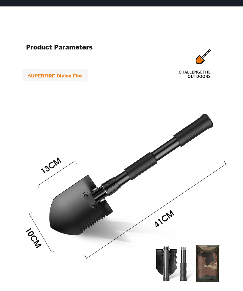 SupFire BG01 Multifunctional Military Shovel, Life-Saving Iron Spade, Foldable Car-Mounted Military Shovel, Outdoor Camping Emergency Spade, Hoe, And Pickaxe 10