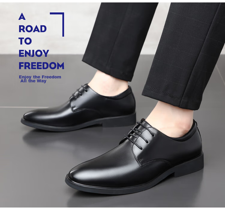 Poitulas Men's Lace-Up Business Casual Shoes, Korean-Style Trendy Soft Leather Wedding Formal Shoes for Men, 6633 Black, Size 38 15