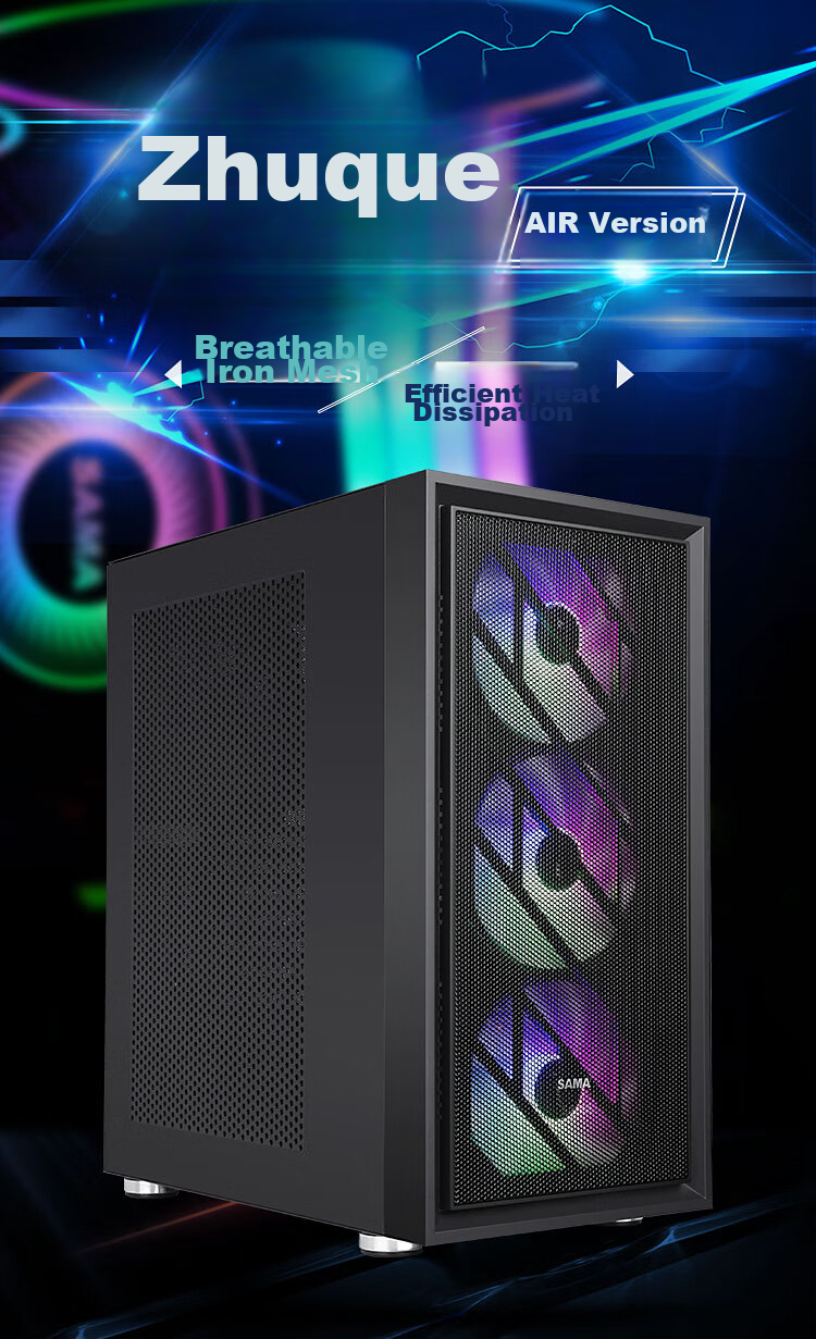 SAMA Zhuqueair Desktop Computer Case, Front Iron Mesh/Double-Sided Cooling Holes/6 Fan Positions/Wide Hardware Support/ATX Motherboard 240mm Water Cooling Vertical GPU Installatio 3