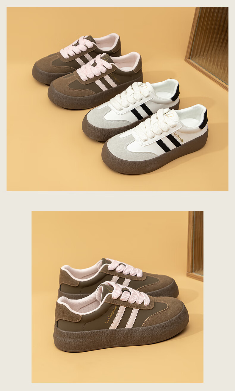 La Chapelle Women's Shoes, 2026 New Dexun Style Thick-Soled Versatile Casual Shoes, Low-Top Lightweight Sneakers for Women, White And Black, Size 37 2