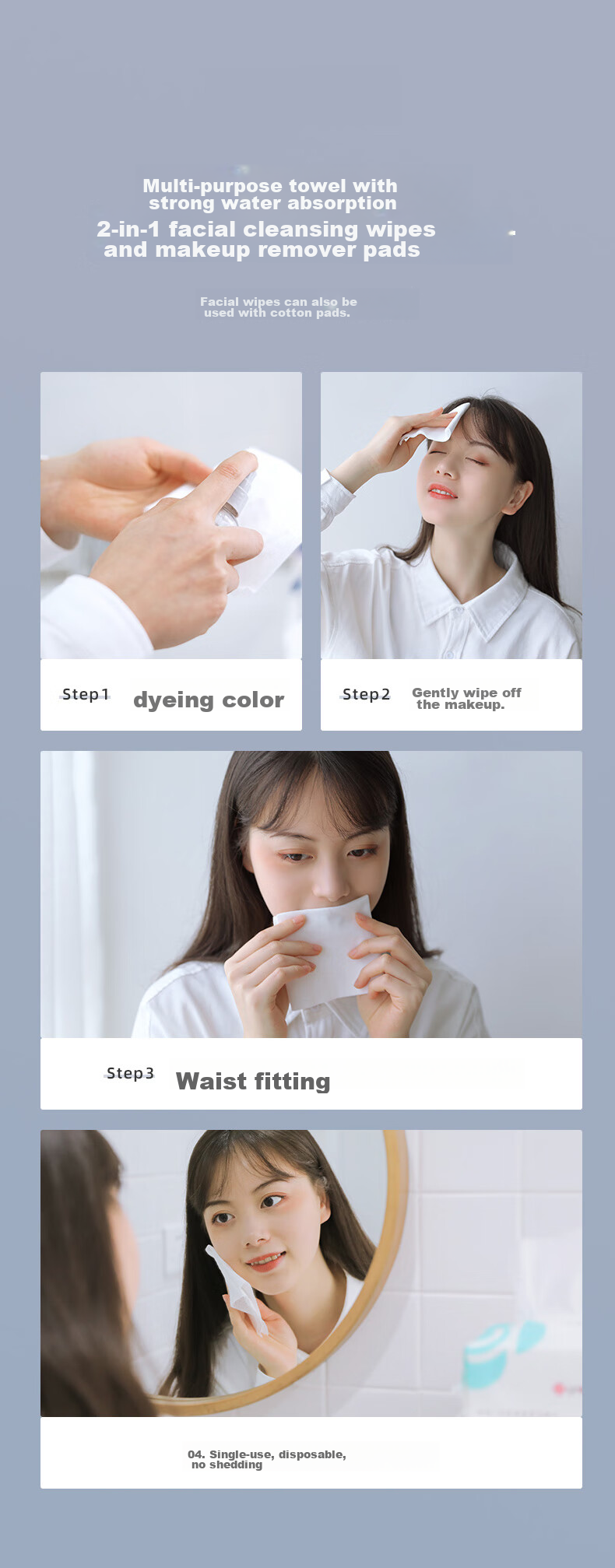 Grace Disposable Face Towels for Home And Travel, Plain Weave Style, 6 Packs, 20*20cm, 100 Pieces/pack 8