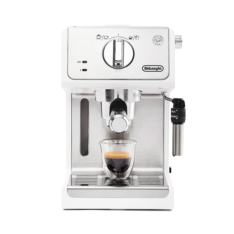 Delonghi Coffee Machine, Home Semi-Automatic Coffee Maker, Americano And Espresso Small 15bar Pump-Pressed, Manual Adjustable Milk Frother System, ECP35.31.W White Gift