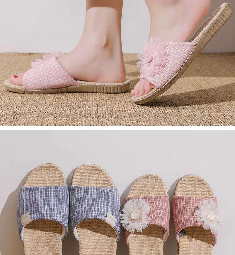 Huili Linen Slippers, All-Season Couple's Indoor/outdoor Floor Slippers, Sweat-Absorbing Cotton And Linen Sandals, HL0153 Blue Size 44-45 15