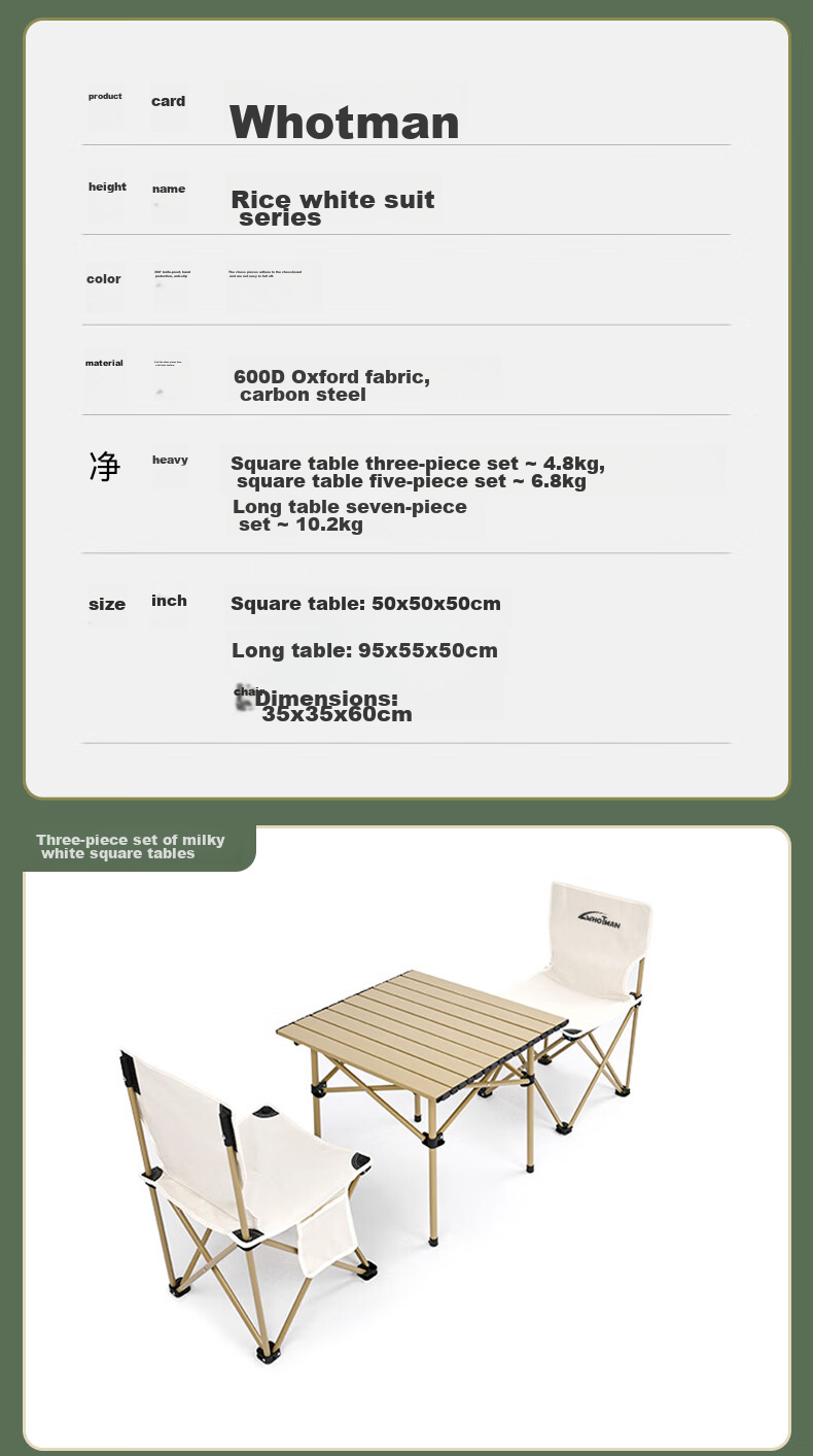 Woteman Outdoor Folding Table And Chair Set, Egg Roll Table, Long Table, Lightweight Portable, for Street Vending, 5-Piece Set, Tea Brewing around The Fire 9