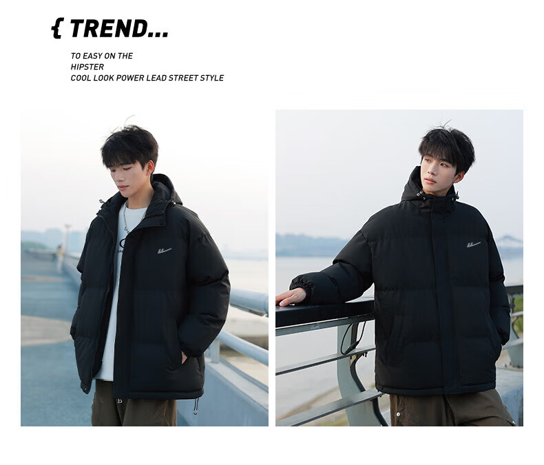 Warrior Cotton Padded Jacket for Men, Versatile Hooded Coat, Winter Warmth, Thickened Cotton Clothing, Casual Puffer Jacket, Black, Size M 14
