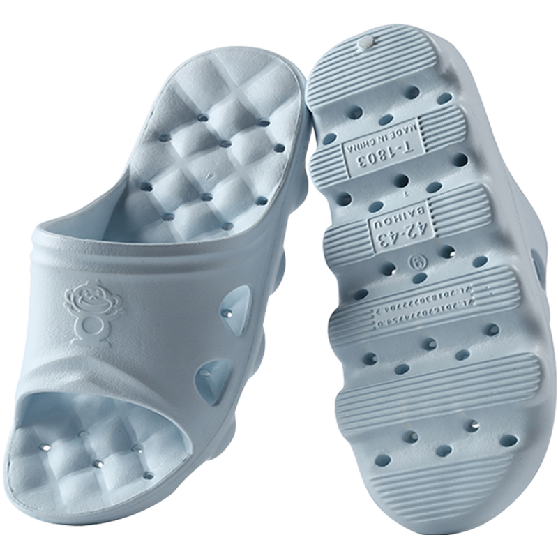 BAIHOU Side-Draining Non-Slip Massage Hollow Slippers for Men And Women, Couples, Students, Bathroom, Breathable Sandals, Sky Blue, Size 44-45