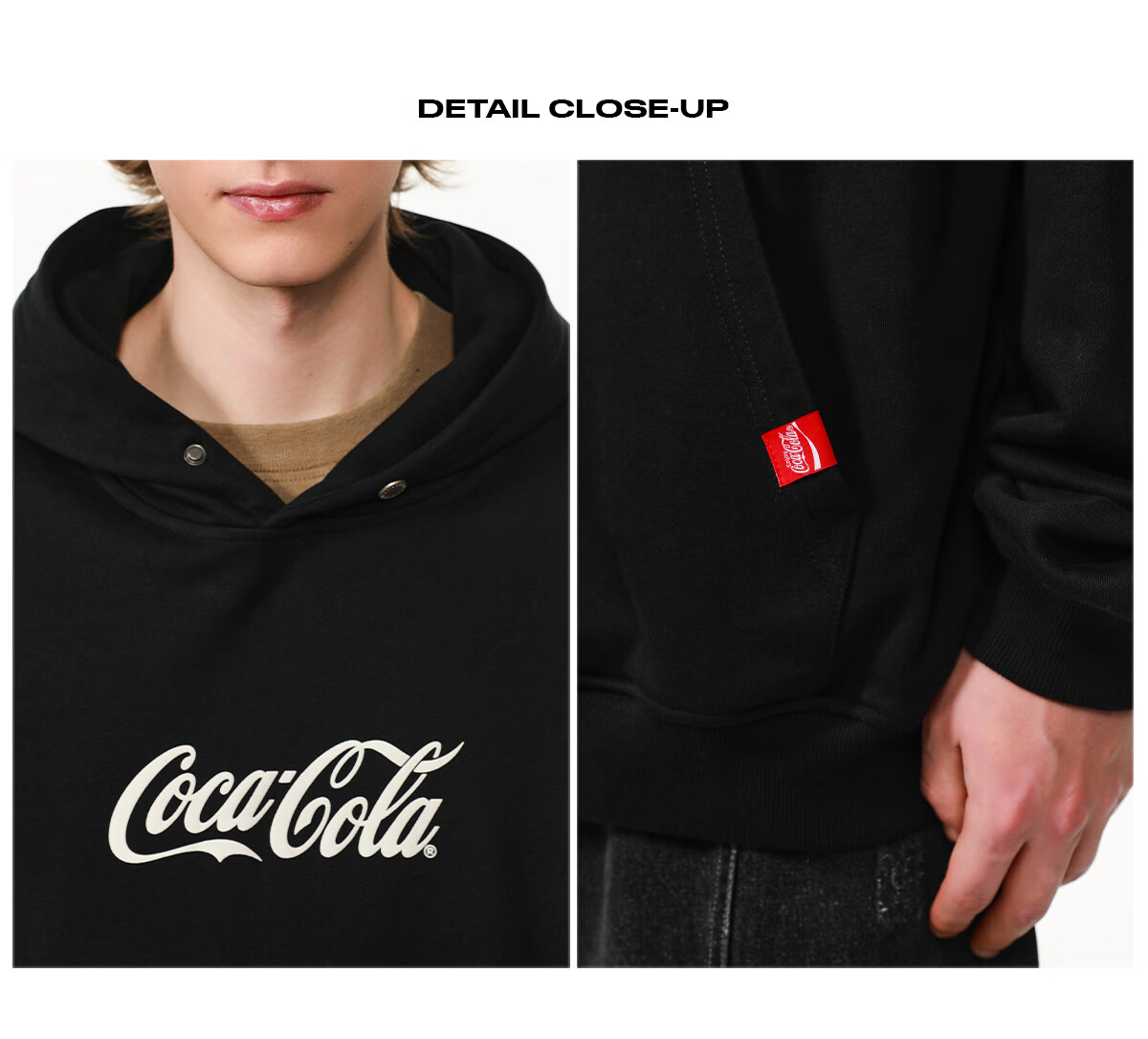 Coca-Cola Hooded Sweatshirt for Men, Autumn And Winter Style, Solid Color American Casual Couple's Top Jacket, Black, L (130-150 Jin) 13