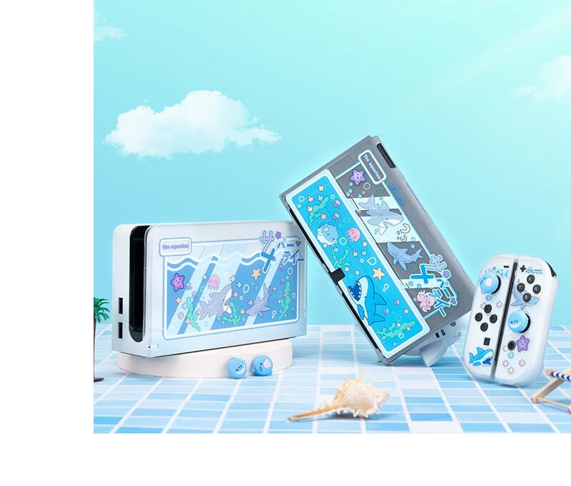 Jixiang Swtich OLED Protective Case, Game Console Cover, Moon Landing Plan Detachable Transparent Shockproof Hard Shell, Handheld Case with Direct Plug-In Base, Switch Protective Case 14