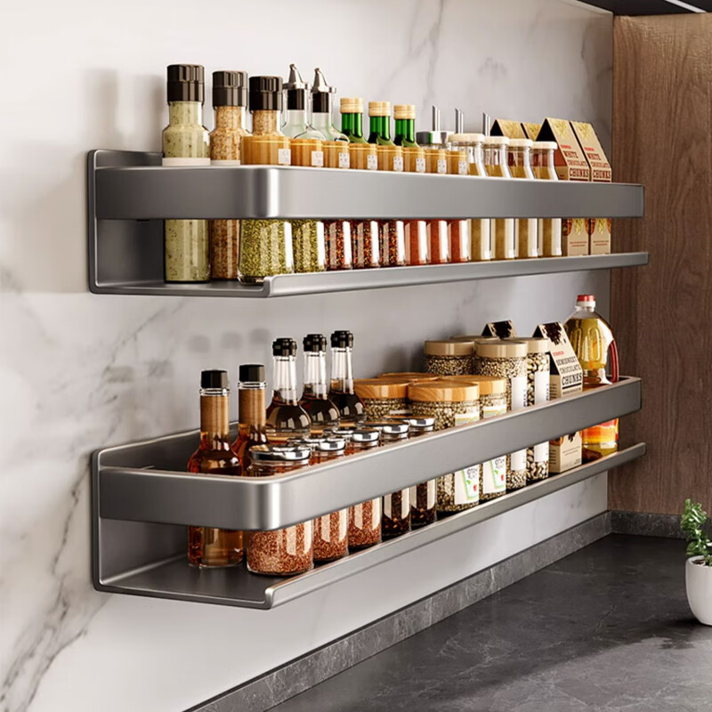 Huxiansen Kitchen Storage Rack, Spice Rack, No Drilling Required, Wall-Mounted Seasoning Container Shelf, Home Storage Rack, 40cm