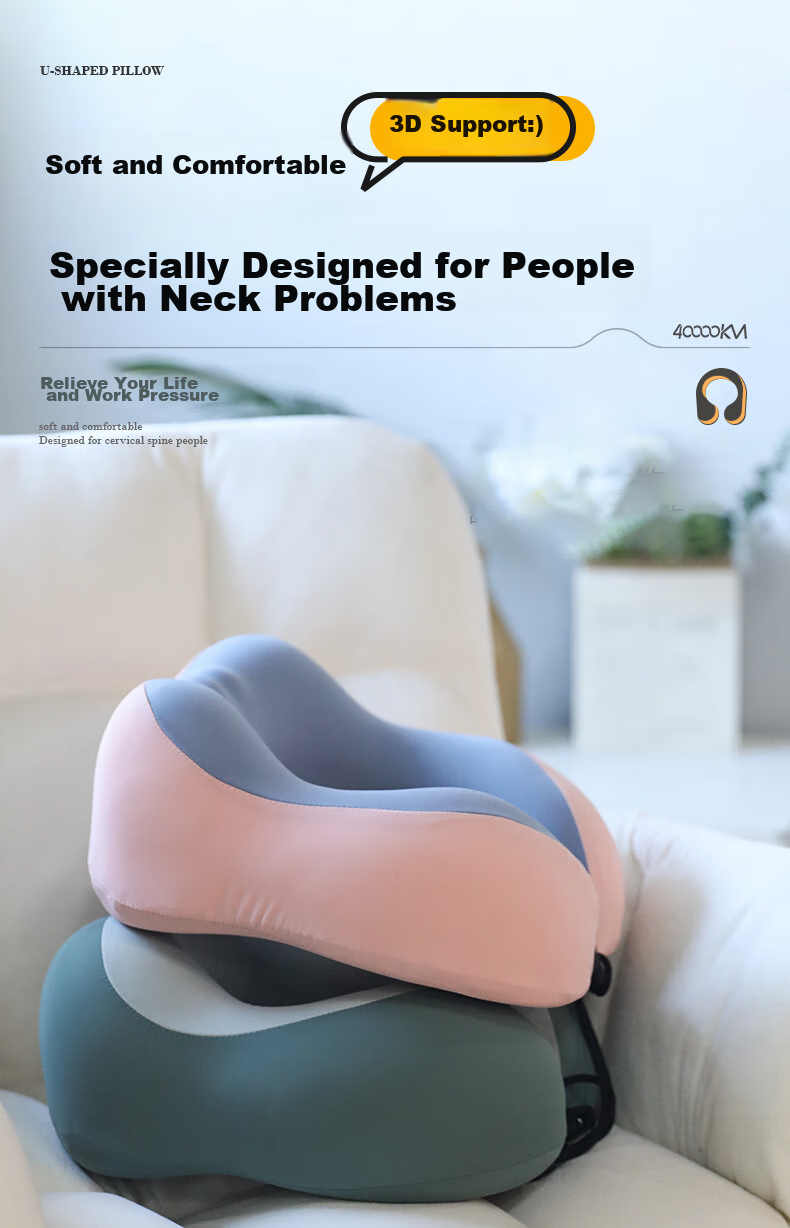 40,000 Kilometers Memory Foam U-Shaped Neck Pillow Portable Foldable Travel Neck Pillow for High-Speed Train, Airplane, Office, and Nap 3