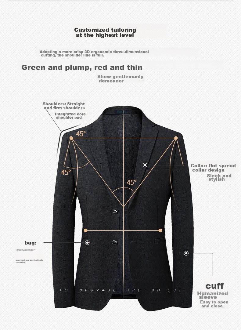 SHANSHAN Men's Suit Jacket for Spring And Autumn, Solid Color Two-Button Wrinkle-Resistant Professional Formal Wear Business Casual Blazer 12