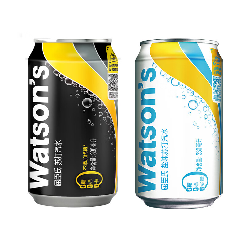 屈臣氏（Watsons）苏打水气泡饮料0糖0卡0脂330mL*24罐混合（原味20罐+盐味4罐