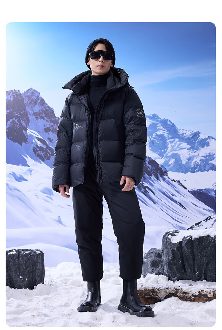 JD Original Black Gold Goose down Jacket, 95% Goose Down Coat, Unisex Thick Short Winter Outerwear, 185g Filling, Black L 18