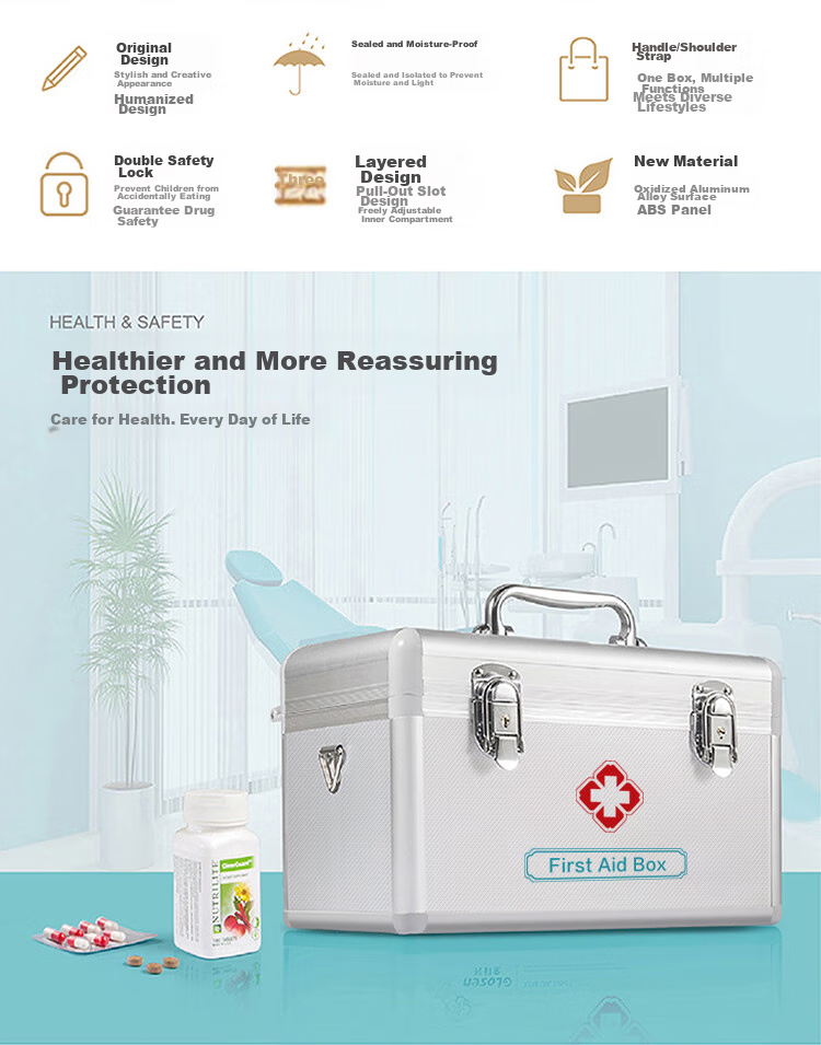 Weijian Medical Box, Home First Aid Kit with Lock, Storage Box, Family Medicine Cabinet, Aluminum Alloy 2