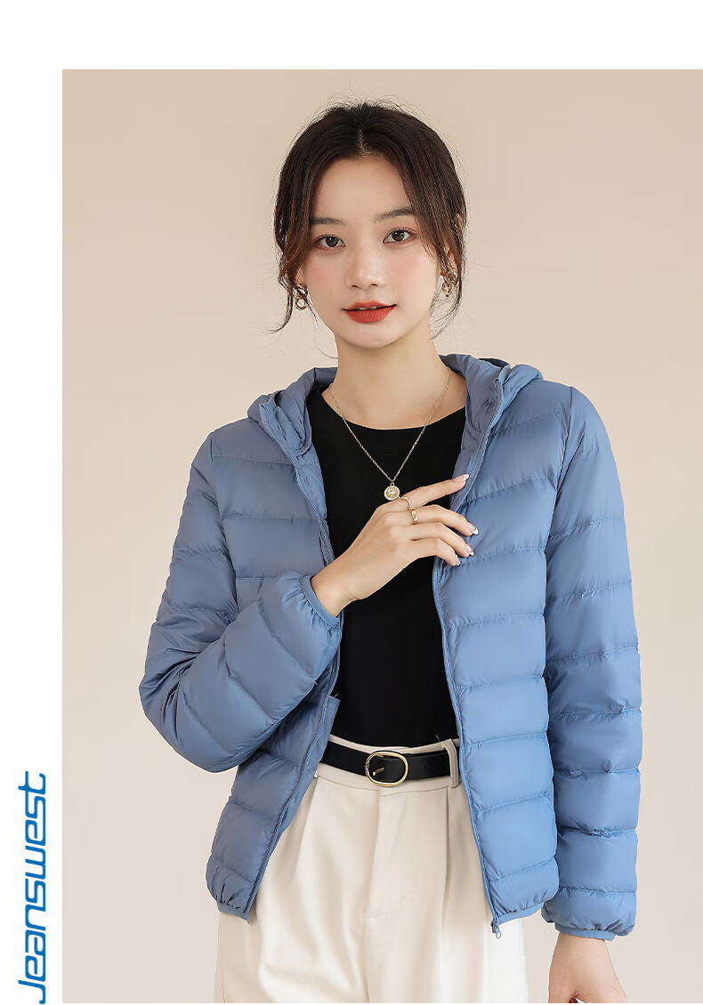 Jeanswest Women's Spring Autumn Hooded Lightweight Short White Duck Down Jacket Black S 14