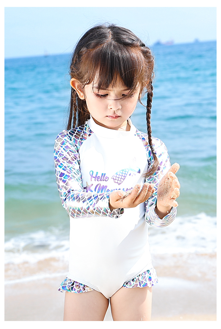 Momasong Children's Swimsuit One-Piece Long Sleeve Sun Protection Hot Spring Swimwear for Girls, Toddlers And Older Children Mermaid Swimwear 3