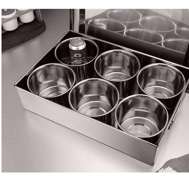 Quanshi Stainless Steel Seasoning Container with Lid for Storage And Sample Retention, Commercial Spice Organizer Box for 6 Flavors 10
