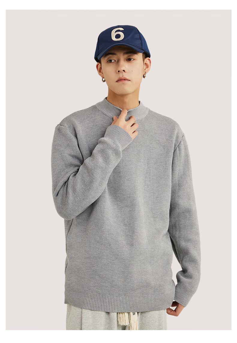 JEANSWEST LIFE Men's Knit Sweater, Autumn And Winter Thick Warm Sweater, Solid Color Simple Style, Student Semi-Turtleneck, Thermal Inner Layer, Trendy 21