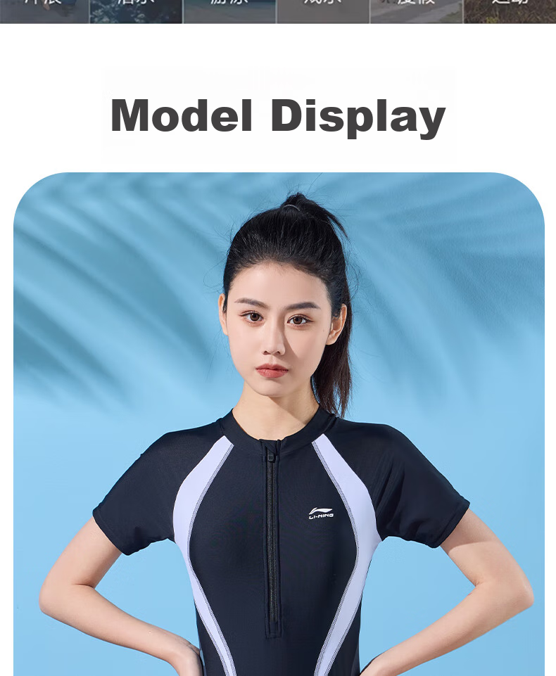 Li-Ning Women's Professional One-Piece Conservative Boyshort Swimsuit, Tummy-Covering Slimming Casual Training Hot Spring Swimwear 514 Navy Blue 3XL 15