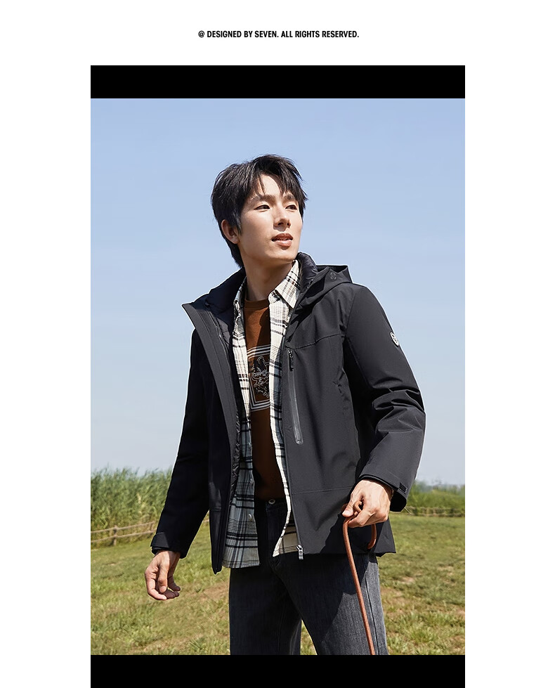 SEVEN Water-Repellent Down Jacket Men 3-in-1 Detachable Liner Hooded Warm Outdoor Coat 7