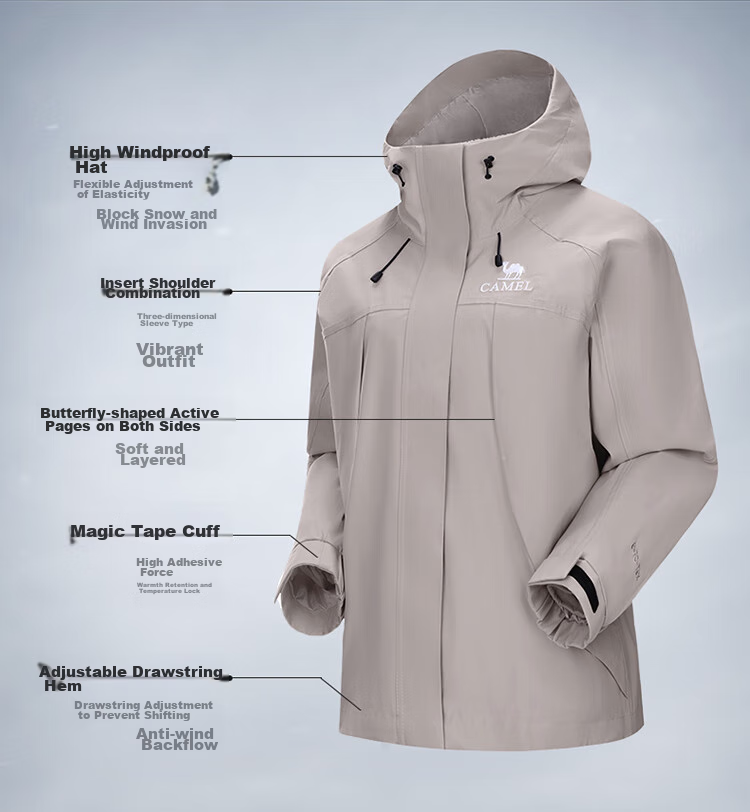 CAMEL Outdoor Jacket for Women, Three-In Waterproof, Windproof, And Warm Inner Liner, Sheepskin Coat, A24CATG706 5