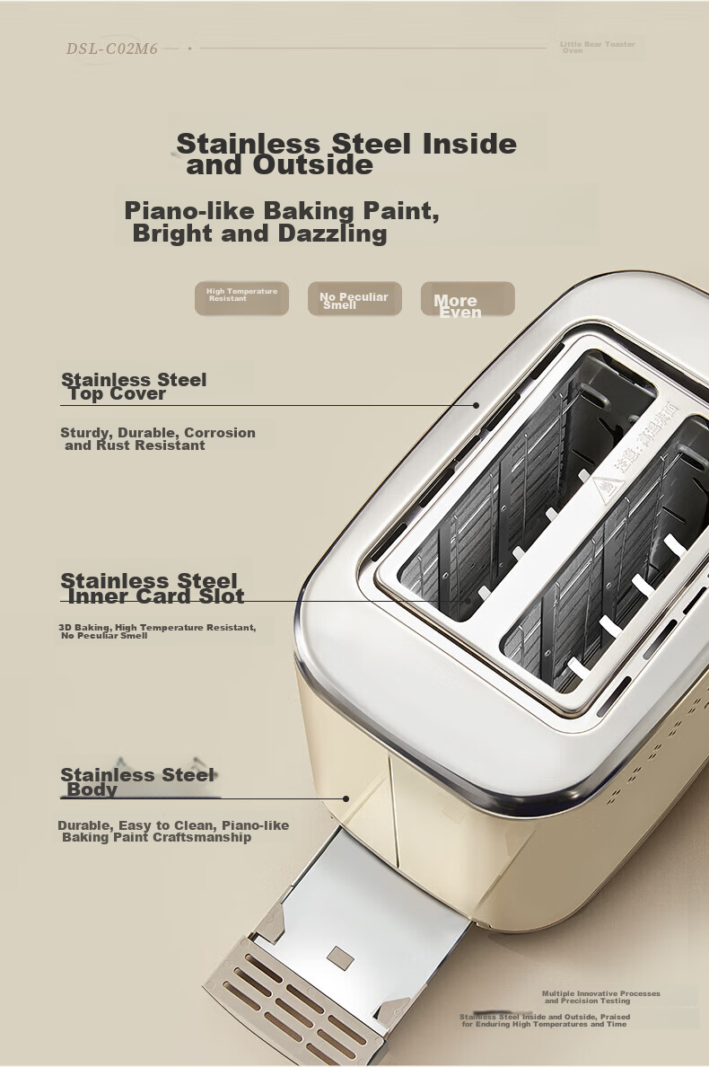 Bear Bread Maker, Toaster Oven, Automatic Breakfast Home Small Bread Toaster for Steamed Buns, Stainless Steel Baking Wonder DSL-C02M6 3