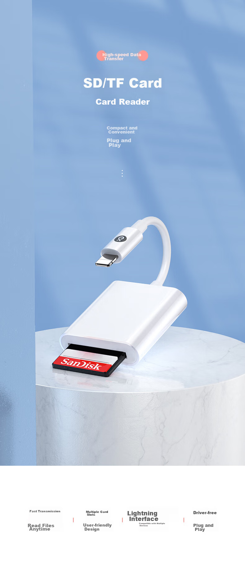 BIAZE Lightning Four-In Card Reader, OTG SD TF Card Converter, IPhone IPad TF to SD Card Adapter, Lightning Card Reader, High-Speed Transfer 1