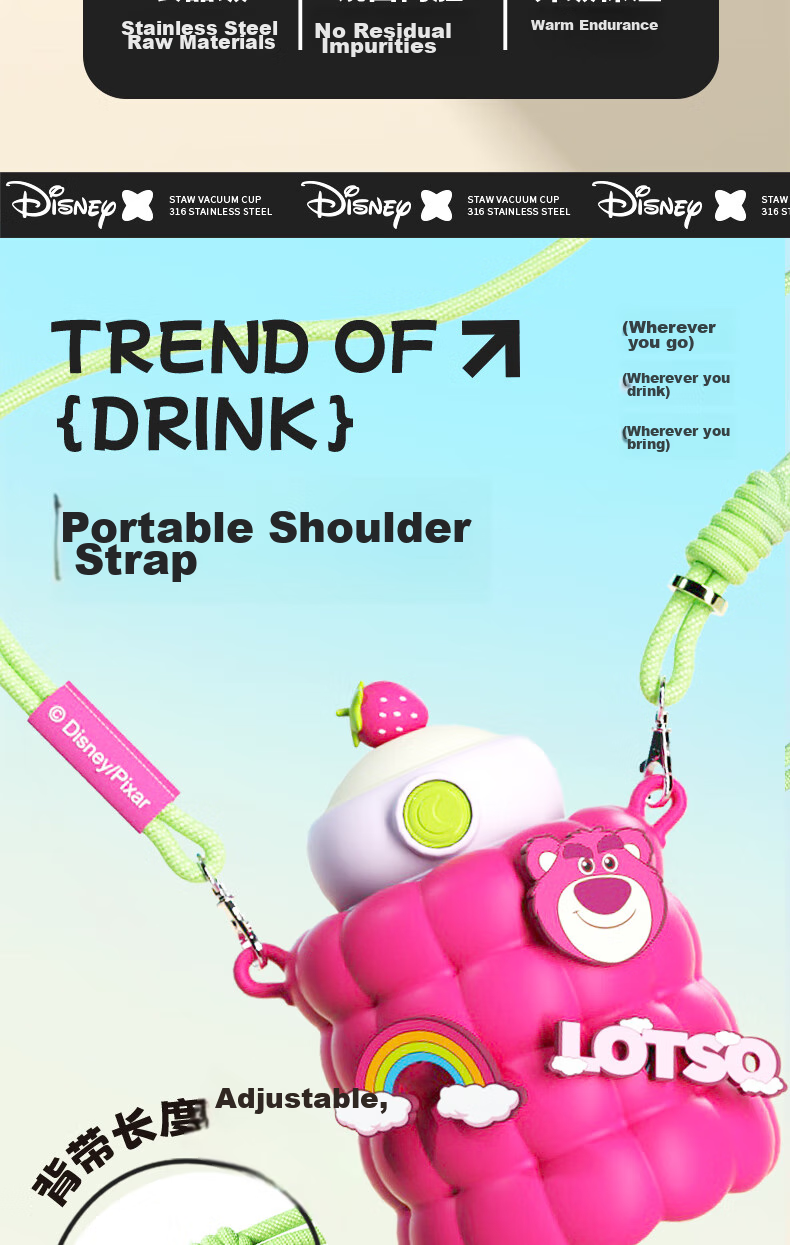 Disney Kids Insulated Water Bottle 316 Stainless Steel Straw Direct Drinking Cup Kindergarten Primary School Double Water Bottle 500ml 11