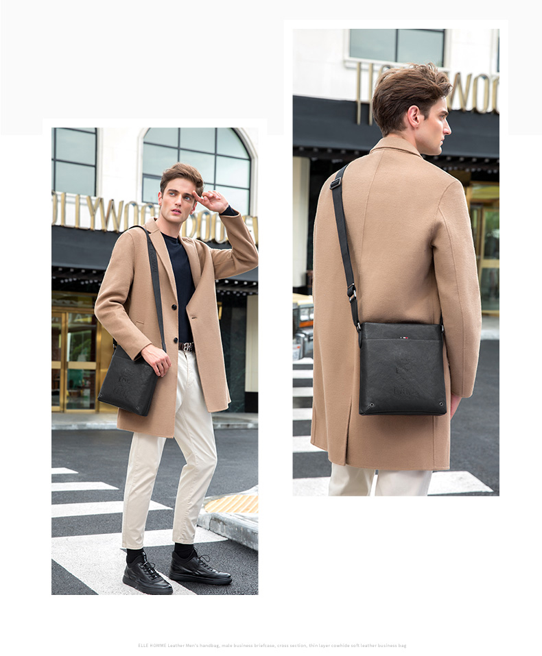 ELLE HOMME Business Men's Shoulder Bag, Top-Grain Leather Fashion Crossbody Bag, Large Capacity Vertical Men's Bag 01941 Black Birthday Gift for Boyfriend 2