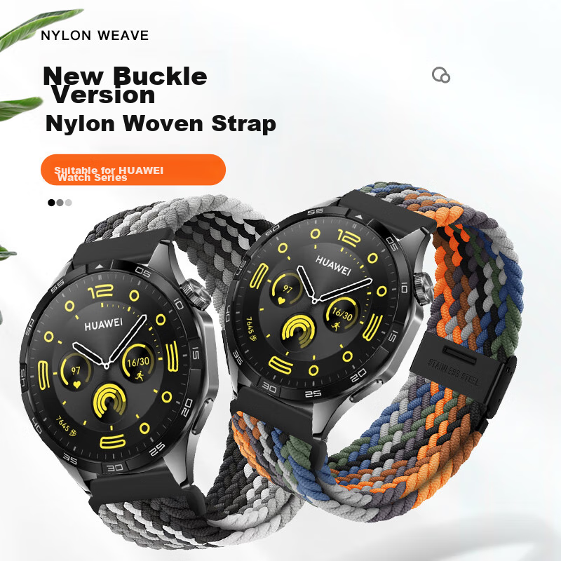 Ремешок для Huawei Watch GT 6/GT5/GT4/GT3/watch4/3pro/GT3pro/buds, нейлоновый плетеный, черный графит, 46/48 мм