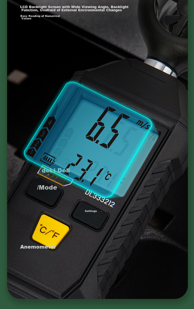 Deli Digital High-Precision Integrated Anemometer, Temperature Meter, Wind Speed Sensor, Air Flow Meter, Wind Speed Sensor 9