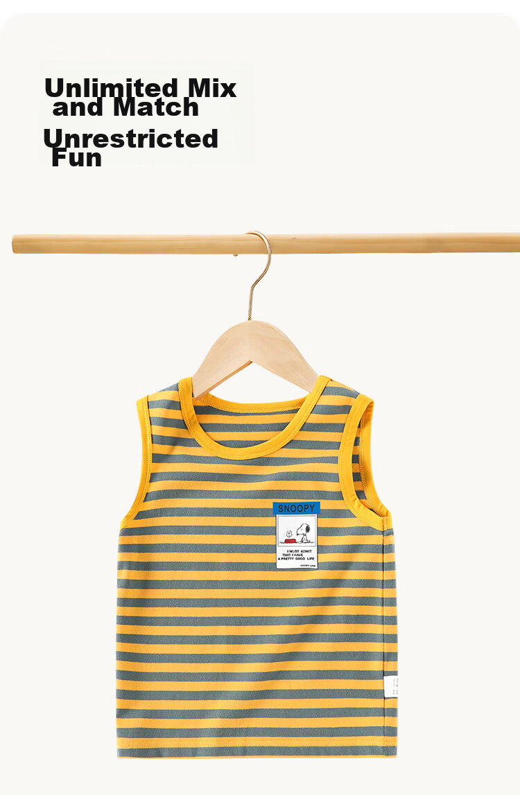 SNOOPY Children's Clothing, Boys' Sleeveless Vest Top, 2-Piece Set, for Young Children, Summer Thin Breathable Clothes 4