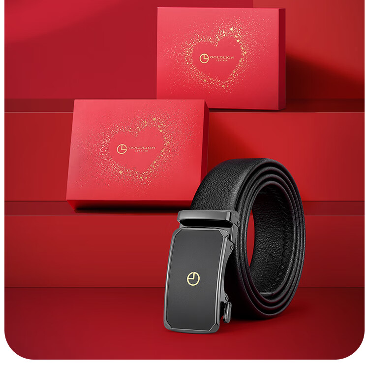Goldlion Men's Leather Belt with Automatic Buckle, Fashionable Business Waistband Gift Box, Birthday Present 2