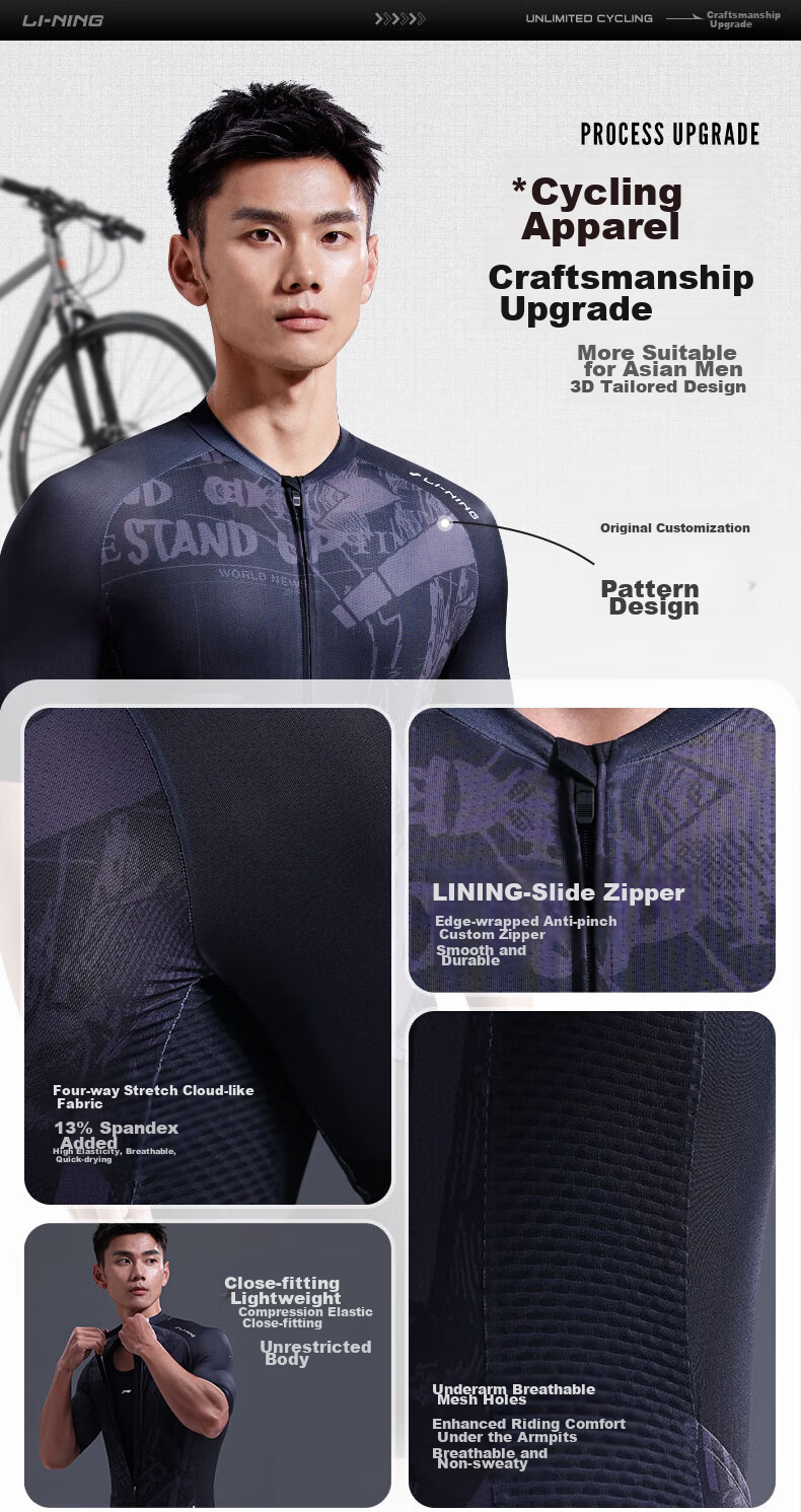 Li-Ning Cycling Jersey for Men And Women, Summer Short-Sleeve Mountain And Road Bike, Sweat-Wicking, Breathable, Quick-Drying Cycling Top Equipment 4