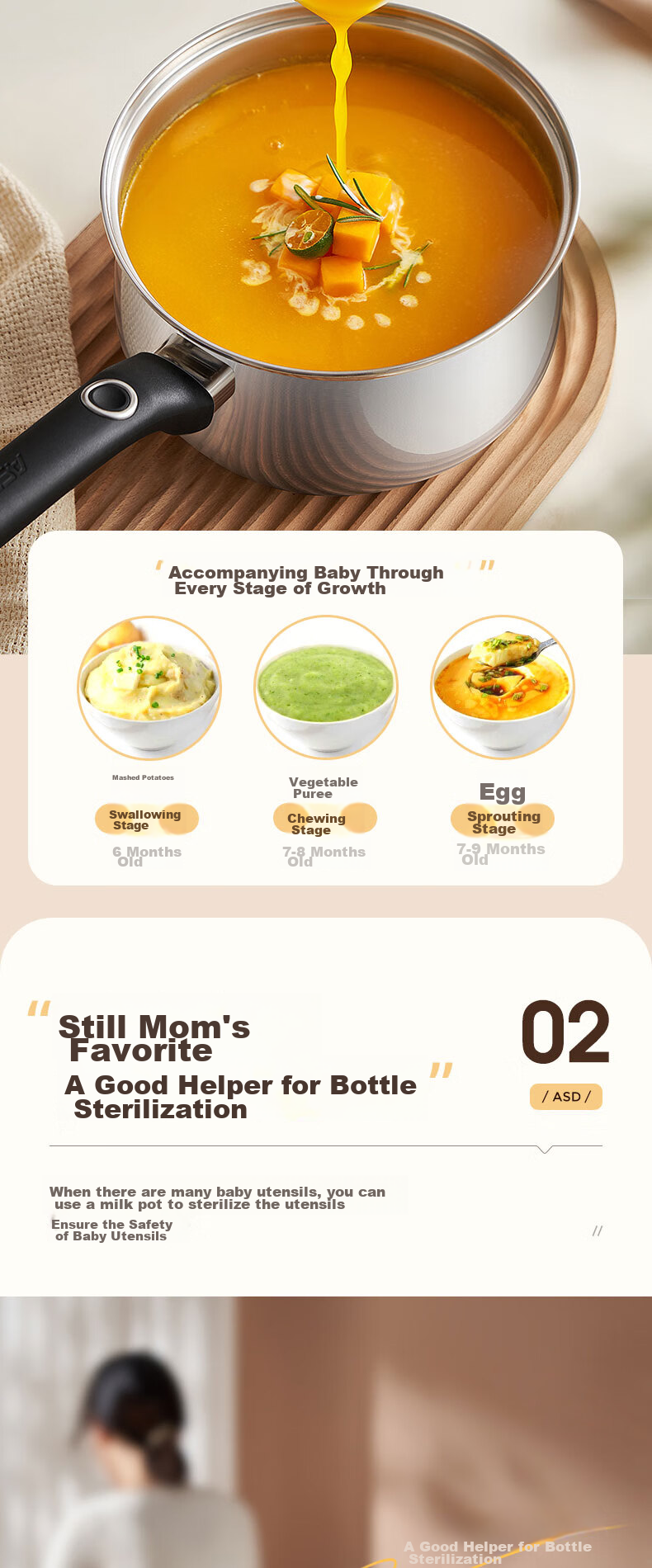 ASD Milk Pot, 304 Stainless Steel, 16CM, Baby Food Pot, Compatible with Induction And Gas Stoves, Soup Pot, NS16B1WG 8