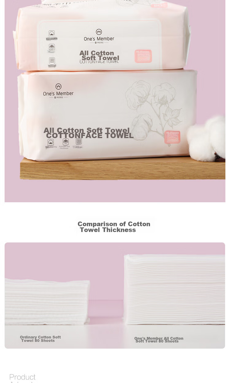 One's Member, 100% Xinjiang Cotton Pure Cotton Face Towels, 80 Sheets * 6 Packs, 60g, Thickened Cotton Soft Towels, Enlarged Size 7