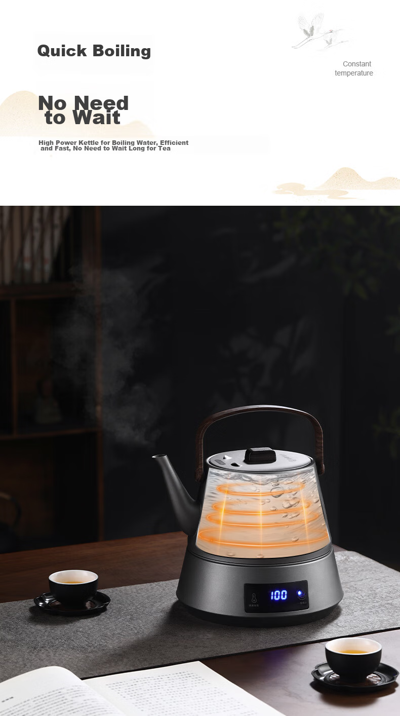 Biooner Fully Automatic Electric Kettle Water Boiler Tea Maker with Integrated Tea Table And Coffee Table for Brewing Tea And Coffee, Titanium Gray with Handle Steel Pot 4
