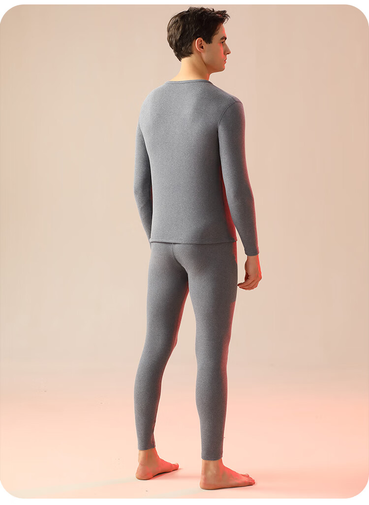 Hengyuanxiang Thermal Underwear for Men, Modal with Cashmere And Silk, Autumn Top And Bottom Set, Fleece-Lined, 4XL 16