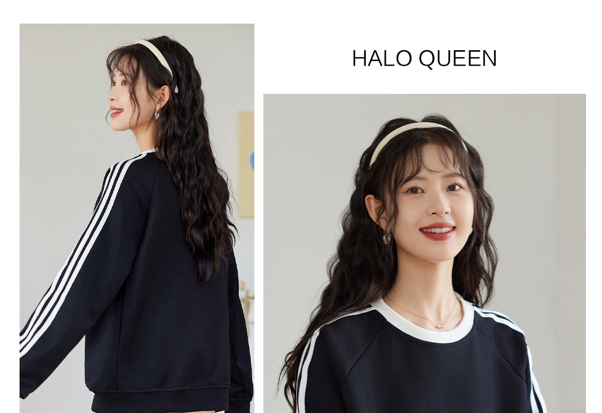 Halo Queen Women's Sweatshirt, Round Neck, Striped, Fashionable New Year Red, Casual Style, Loose-Fitting Top Jacket H143W1017 52