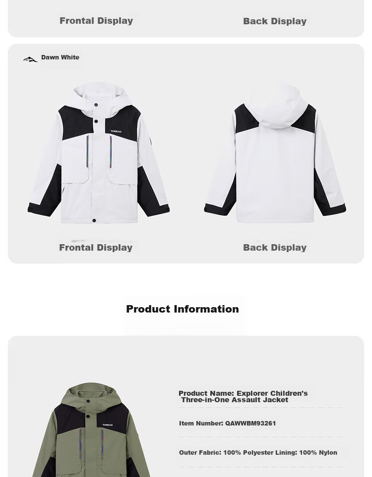 TOREAD 2024 New Children's Outdoor Jacket, Fleece-Lined Windproof Breathable Coat QAWWBM93261, Rock Green, Size 170 13
