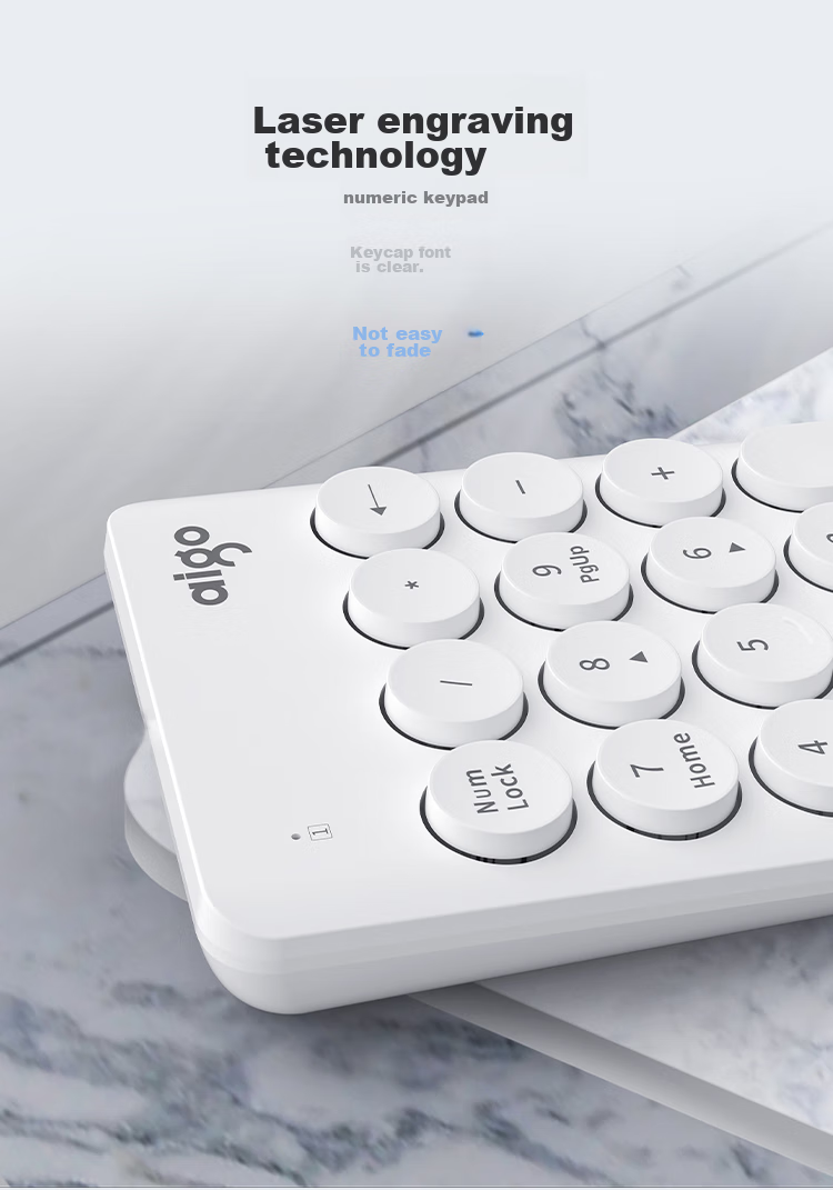 Aigo N18MAX White Digital Keyboard, Wireless 2.4G, Scissor Foot Structure, Compatible with Laptops And Desktops, for Finance, Cashier, And Securities Counters, Small Keyboard 5
