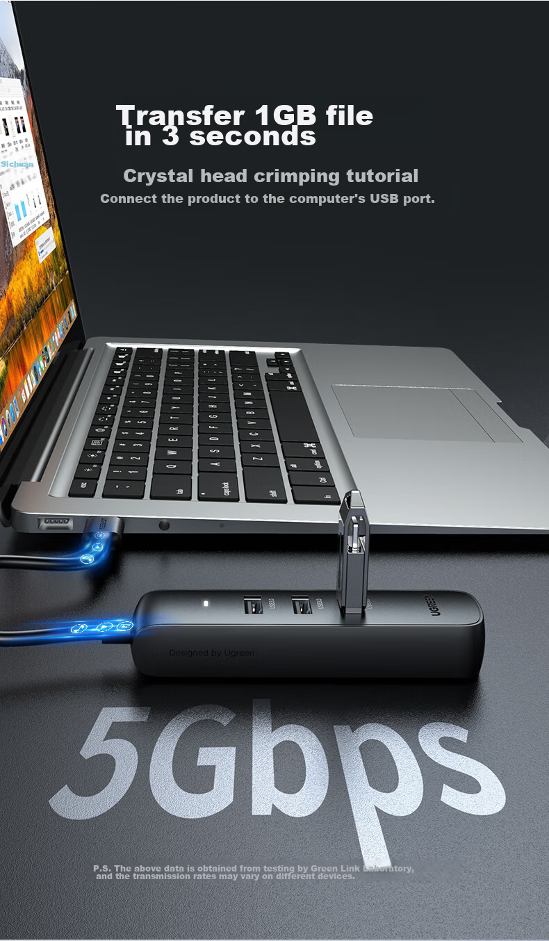 UGREEN USB 3.0 Hub, Gigabit Ethernet Adapter for Laptop, External Wired Network Card, Network Cable Converter, Expansion Device for Huawei Computers, HUB Expander, RJ45 Converter 8