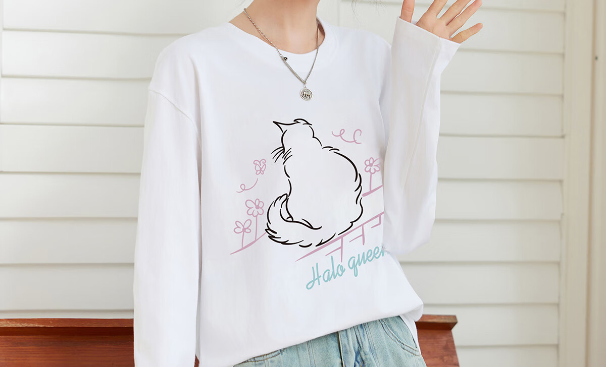 Halo Queen Women's Short-Sleeve T-Shirt, Summer Lightweight Round Neck Tee, American Sweet Cool Cat Print Half-Sleeve Top H143T1409 31