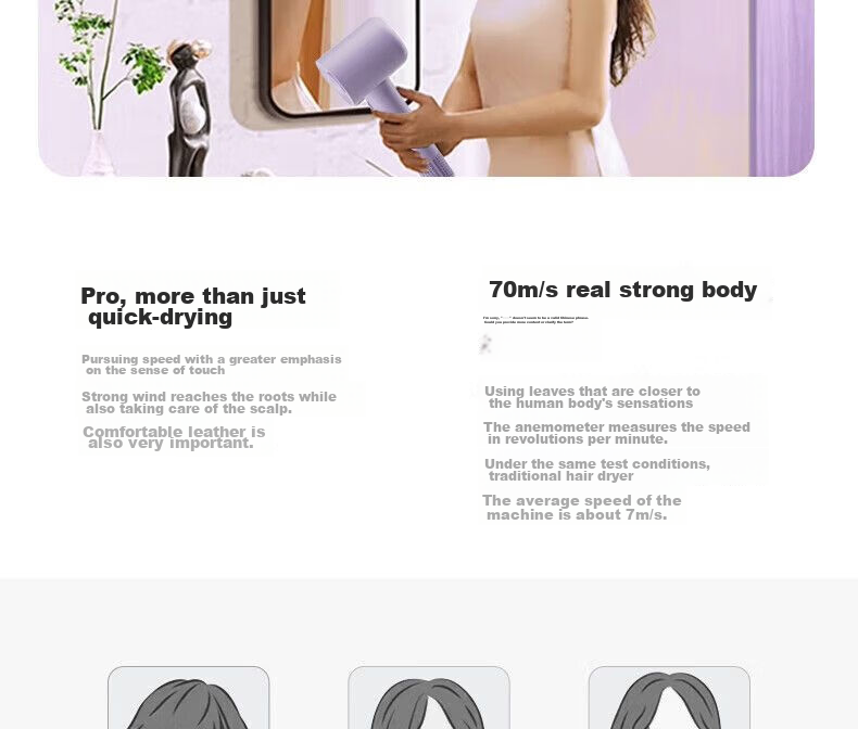 AUX Hair Dryer, Home Use Electric Blower, High Power Negative Ion Quick-Drying, Hair-Friendly, Bladeless High-Speed Dryer, Professional Use for Hair Salons, 1600W High Power, Birthday Gift for Wome 17