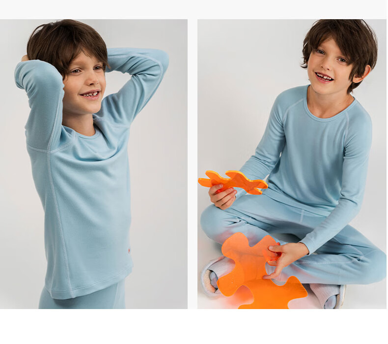AIMER KIDS Small Heater [Medium Warmth] Boys And Girls Thermal Underwear Set, Moisture-Wicking And Heat-Generating Autumn Top And Pants, Gray, Size 120 22
