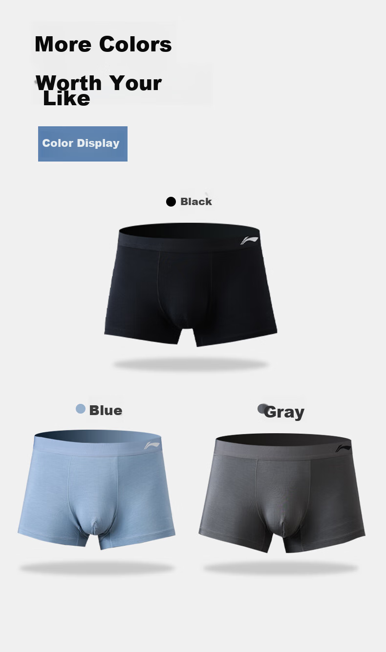 Li-Ning Men's Underwear (3-Pack), Modal Men's Sports Underwear, Running Quick-Dry High-Elastic Boxer Briefs, XL 30